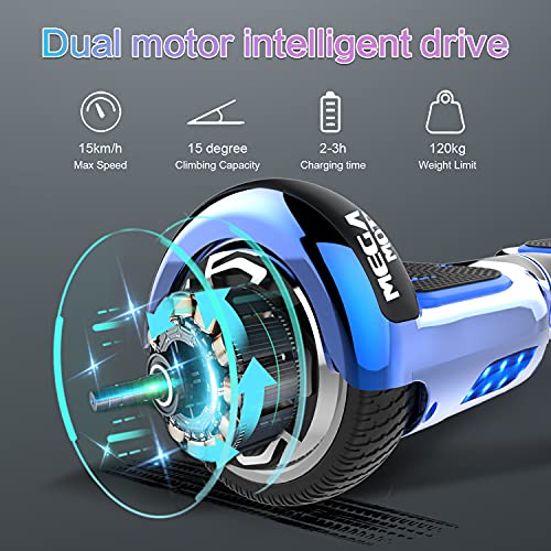 MEGA MOTION Hoverboards con Asiento, Hoverboards Hover Scooter Board, Hoverboards con Silla, Hoverkart para Hoverboards 6.5 Pulgadas, con Altavoz Bluetooth y Luces LED, Regalos para niños