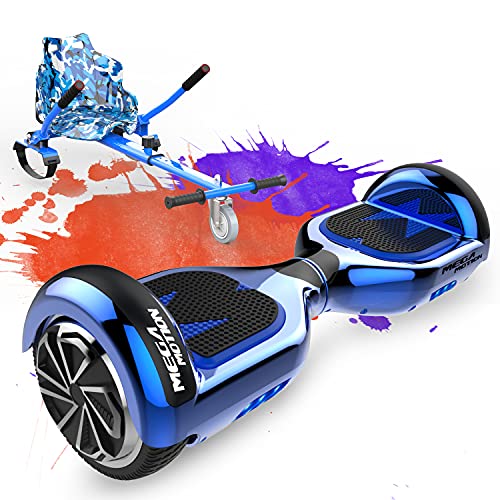 MEGA MOTION Hoverboards con Asiento, Hoverboards Hover Scooter Board, Hoverboards con Silla, Hoverkart para Hoverboards 6.5 Pulgadas, con Altavoz Bluetooth y Luces LED, Regalos para niños