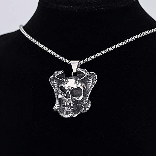 Men's Stainless Steel Devil's Hand Skull Snake Pendant Necklace, Vintage Charm Skeleton Head Clavicle Chain, Biker Gothic Style Halloween Jewelry