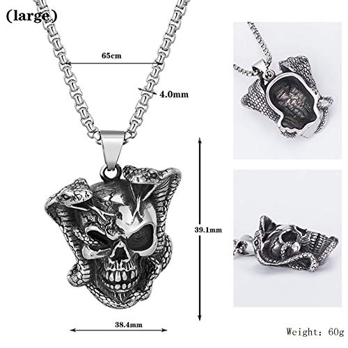 Men's Stainless Steel Devil's Hand Skull Snake Pendant Necklace, Vintage Charm Skeleton Head Clavicle Chain, Biker Gothic Style Halloween Jewelry