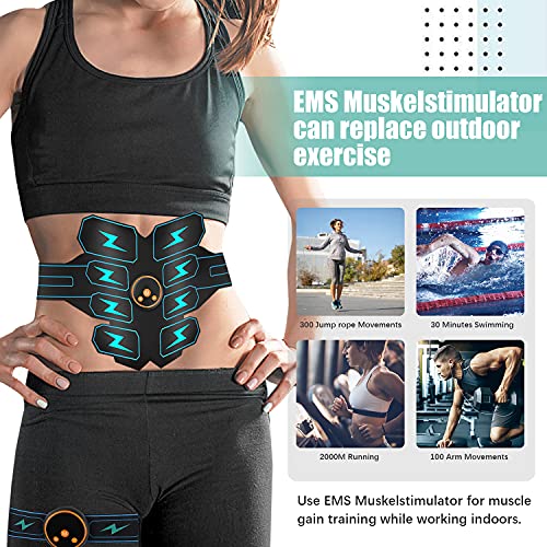 Mifine Electroestimulador Muscular Abdominales, EMS Estimulador, 8 Modos &10 Niveles Entrenador y Pantalla LCD, USB Recargable 3 en 1 para Hombre/Mujer (Negro)