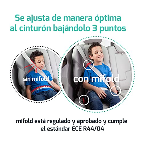 mifold Elevador Coche Plegable para Niños a Partir de 4 años (15-45 kg) - Silla Coche con Cojín 3 Veces Más Grueso - Alzador Compacto y Portátil para Uso Diario y Viajes - Grupos 2 y 3