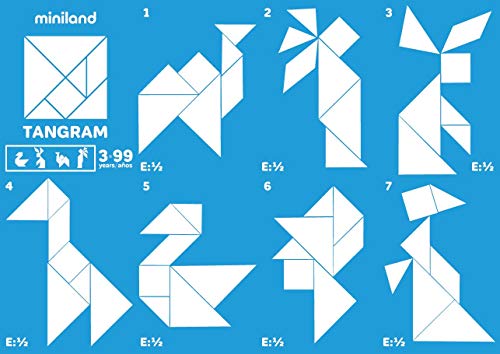 Miniland 31727 - Bote con asa, set 12 tangram, 84 piezas