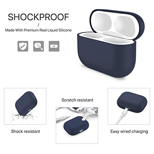 miracase MOVING LIFE Funda para Airpods Pro, Silicona líquida de Triple Capa, LED Visible y Funda rígida de Silicona a Prueba de Golpes (Azul Oscuro)