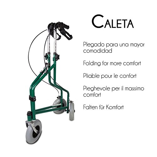 Mobiclinic, Modelo Caleta, Andador para adultos, Marca Española, para mayores, minusválidos o ancianos, de acero, ligero, plegable, con cesta y 3 ruedas, Color Verde