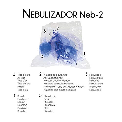 Mobiclinic, Neb-2, Nebulizador compresor, Inhalador, Portátil, Mini, Blanco y azul