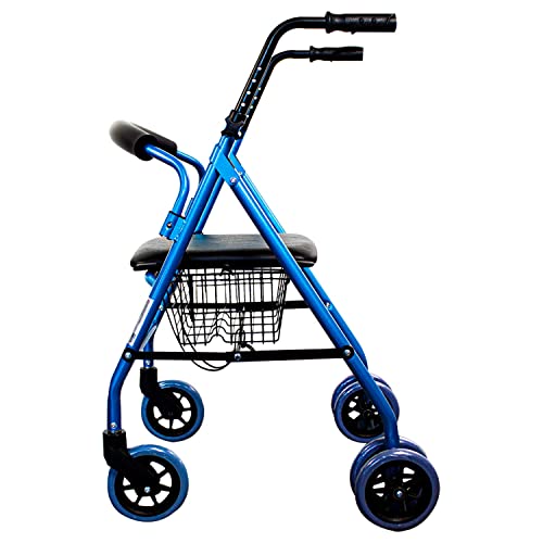 Mobiclinic, Prado, Andador para ancianos, Rollator, Marca Española, ligero, plegable, Nuevo color y diseño para distinguirte, frenos por presión, andador con asiento y 4 ruedas, Aluminio, Azul