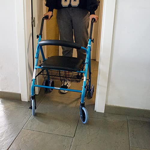 Mobiclinic, Prado, Andador para ancianos, Rollator, Marca Española, ligero, plegable, Nuevo color y diseño para distinguirte, frenos por presión, andador con asiento y 4 ruedas, Aluminio, Azul