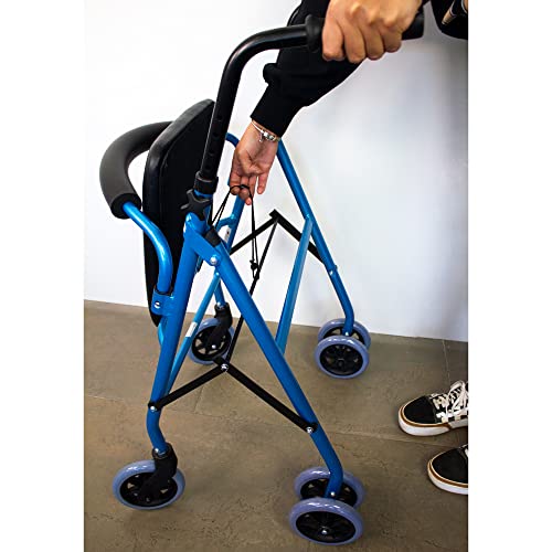 Mobiclinic, Prado, Andador para ancianos, Rollator, Marca Española, ligero, plegable, Nuevo color y diseño para distinguirte, frenos por presión, andador con asiento y 4 ruedas, Aluminio, Azul