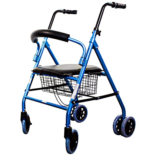 Mobiclinic, Prado, Andador para ancianos, Rollator, Marca Española, ligero, plegable, Nuevo color y diseño para distinguirte, frenos por presión, andador con asiento y 4 ruedas, Aluminio, Azul