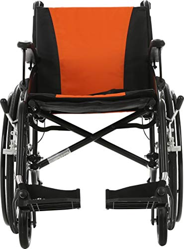 MobiQuip G-Logic, silla de ruedas autopropulsada manual, súper ligera, con marco de aluminio negro, plegable, con ruedas deportivas de liberación rápida de 60,96 cm y asiento naranja de 45,72 cm