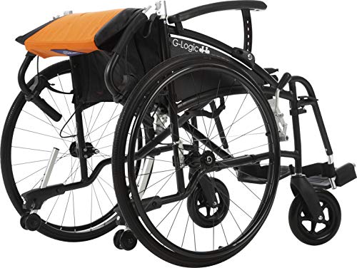 MobiQuip G-Logic, silla de ruedas autopropulsada manual, súper ligera, con marco de aluminio negro, plegable, con ruedas deportivas de liberación rápida de 60,96 cm y asiento naranja de 45,72 cm