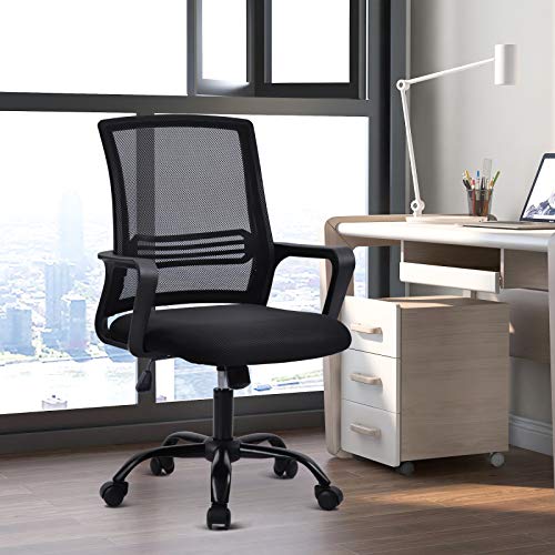 Moiitee Silla de oficina ergonómica silla de oficina, silla giratoria de altura ajustable con reposabrazos basculante, silla reclinable de malla de respaldo alto, ruedas giratorias de 360°