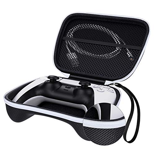 MoKo Estuche de Protección para Juegos, Compatible con el Controlador Inalámbrico PS5, Bolsa de Almacenamiento Portátil de Cordón de Material EVA con Cremallera - Negro + Blanco