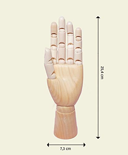 Mont Marte Maniqui Mano - Mano Modelo Madera - Mano Izquierda - 25,4 cm - Mannequin flexible, ideal como modelo para Dibujar - Perfecto Auxiliar de Dibujo para Principiantes, Profesionales y Artistas