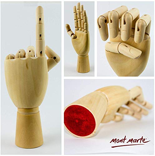 Mont Marte Maniqui Mano - Mano Modelo Madera - Mano Izquierda - 25,4 cm - Mannequin flexible, ideal como modelo para Dibujar - Perfecto Auxiliar de Dibujo para Principiantes, Profesionales y Artistas