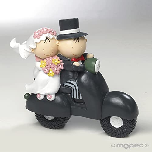 Mopec Figura de Pastel Pareja de Novios Pit & Pita en Moto, Blanco