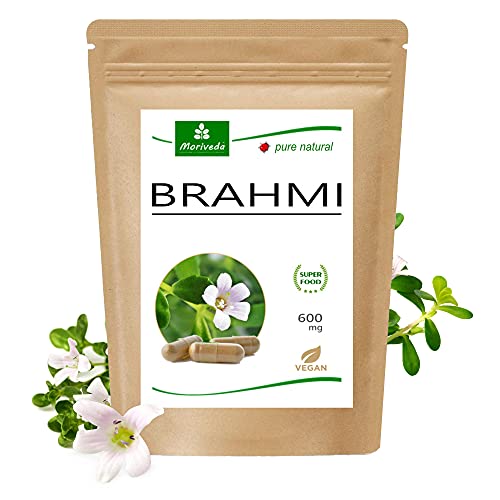 MoriVeda® Brahmi Cápsulas l Paquete de 2 meses l Polvo de la planta de la memoria con 600mg de peso de la cápsula l Vegano y sin aditivos l 120 piezas