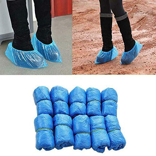 MorNon 100Pcs Cubierta del Zapato Funda Impermeable para Zapatos Cubrezapatos Funda de Plástico para el Hogar la Oficina y la Recepción Azul