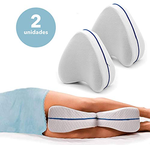 MovilCom® - Almohada Ortopédica para Pierna y Rodilla | Espuma con Memoria | Almohada piernas Dormir Alivia el Dolor de Espalda Cadera y Articulaciones | 2 Unidades