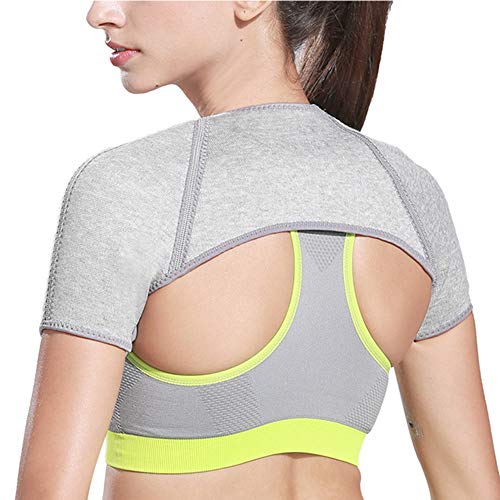 MOXIN Hombrera Deportiva Soporte Apoyo Lesiones para Hombros de Tendinitis Doble, Mujeres y Hombres Hombrera de Compresion para Lesiones Hombro, Esguince,Gris,S