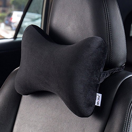 Mr.Ho Terciopelo Almohada para el Reposacabezas del Coche, Cojín Cervical con Soporte de Cuello para el Asiento del Coche con Espuma de Memoria para Conducir - con Cubierta Extraíble-Negro