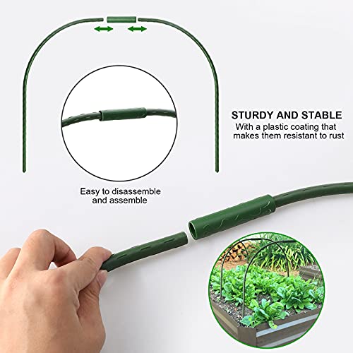 MSUIINT Aros de invernadero con estacas desmontables, aro de jardín de 6 piezas, marco de invernadero portátil para invernadero de jardín, aros de túnel para camas elevadas, cubierta de fila arcos