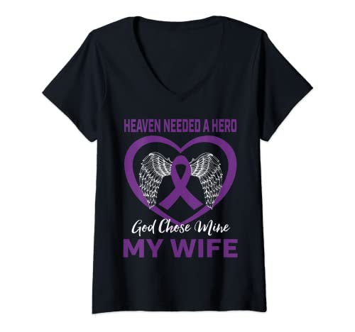 Mujer Gráfico conmemorativo de la esposa morada de Alzheimer Heaven Needed a Hero Camiseta Cuello V