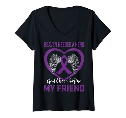 Mujer Gráfico de alas moradas de amigo de Alzheimer Heaven Needed a Hero Camiseta Cuello V