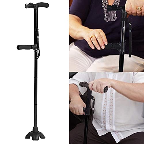 Muleta Plegable con Dos Manijas, Ligero Muleta Ajustable para Caminar con Estable Base de Cuatro Patas y LED Linterna para Adultos Ancianos Hombre y Mujer (Dos Manijas)