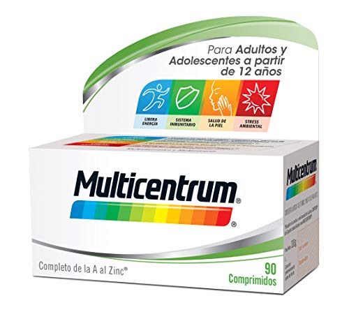 Multicentrum Complemento Alimenticio Multivitaminas con 13 Vitaminas y 11 Minerales, Sin Gluten, para Adultos y Adolescentes a Partir de 12 Años, 90 Comprimidos