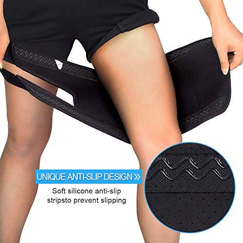 Muslera y soporte muslo, soporte de compresión para muslo, ajustable manga de compresión para muslo con tiras antideslizantes para lesiones de tendinitis, para hombres y mujeres