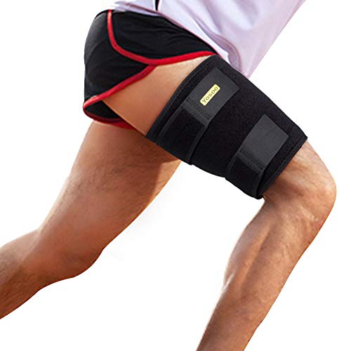 Muslera y soporte muslo, soporte de compresión para muslo, ajustable manga de compresión para muslo con tiras antideslizantes para lesiones de tendinitis, para hombres y mujeres