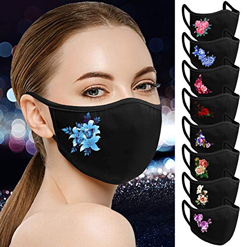 N / B Negro Las_Mascarillas Adultos Algodón Estampado Floral Respirable Adecuado l_avables y Reutilizables No Se Empaña Fácilmente, Se Adapta A La Cara,Una Variedad de Estilos para Elegir.