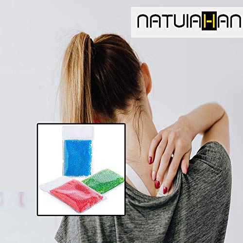 Natuiahan 3 Parches Reutilizables de Perlas de Gel para Terapia de Frío y Calor. Paquetes de Hielo en Gel, Bolsas de Frío y Calor para Lesiones. Azul, Rojo y Verde