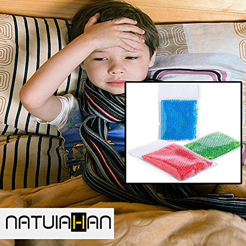 Natuiahan 3 Parches Reutilizables de Perlas de Gel para Terapia de Frío y Calor. Paquetes de Hielo en Gel, Bolsas de Frío y Calor para Lesiones. Azul, Rojo y Verde