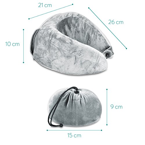 Navaris Almohada de Viaje con Bolso Integrado - Almohada Cervical de Espuma viscoelástica - cojín de Descanso para Cuello - Pillow en Gris Claro