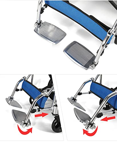 NBMNN Silla de Ruedas Deportiva, Silla de Ruedas Transporte Compacta con Freno Mano y Reposapiés para Discapacitados y Mayores Blue,One Size