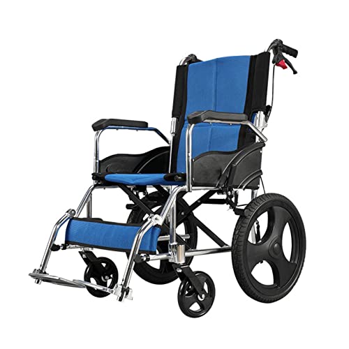 NBMNN Silla de Ruedas Deportiva, Silla de Ruedas Transporte Compacta con Freno Mano y Reposapiés para Discapacitados y Mayores Blue,One Size