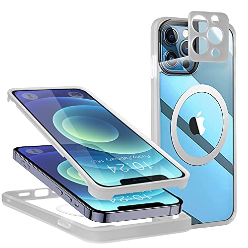 Neeliup Antigolpes Funda para iPhone 12-360° Integrale Vidrio Templado Protecion con Protector de Pantalla Incorporado Compatible con de Carcasa Transparente Blanco Cover