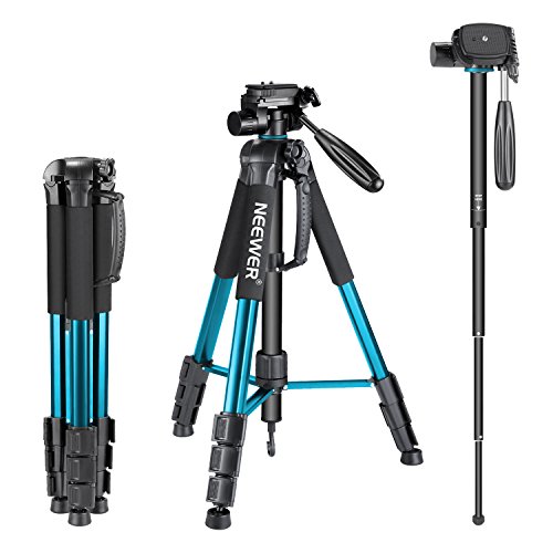 Neewer Trípode Portátil Aleación de Aluminio 177cm para Cámara Monopié con Cabezal Giratorio de 3 Vías Bolsa para Cámara DSLR Videocámara de DV Carga hasta 4 kg Azul (SAB264)