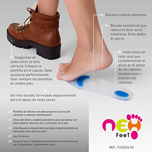 Neh Feet Plantilla Anatómica de Silicona con Descarga Metatarsal y Calcáneo, Talla 2, 39-40 - 1 Unidad, Transparente/Azul