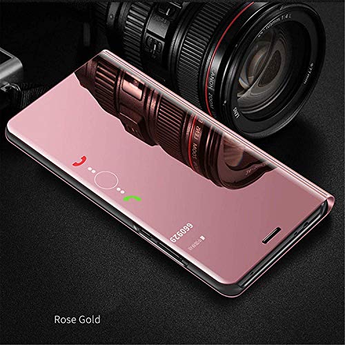 NEINEI Funda para Samsung Galaxy A32 5G,Funda Moda Flip Espejo Inteligente Caso,Vista Clara Cuero Carcasa con Soporte Protección Case Cover para Samsung Galaxy A32 5G,Oro Rosa