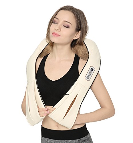 Nekteck Masajeador de espalda y hombros con calor, masajeador Shiatsu de presión eléctrica de tejido profundo 3D para aliviar el dolor muscular(beige)