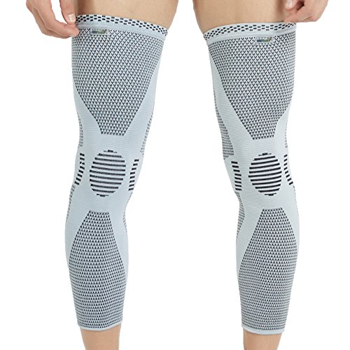 Neotech Care - Manga de compresión para rodilla y pierna (1 Par) - Tejido de punto de fibra de bambú - Material elástico y transpirable - Compresión mediana - Gris - XL