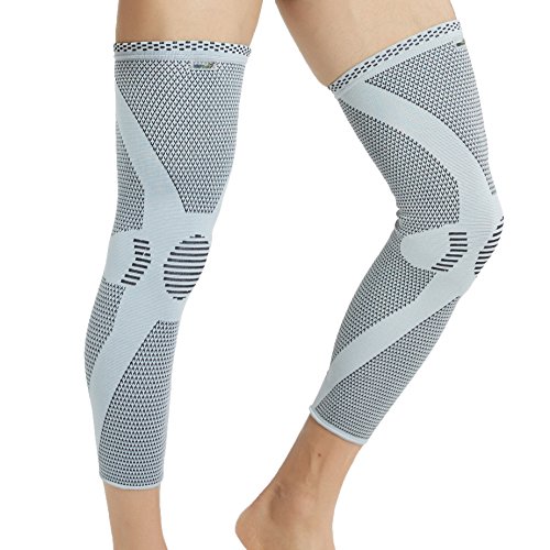 Neotech Care - Manga de compresión para rodilla y pierna (1 Par) - Tejido de punto de fibra de bambú - Material elástico y transpirable - Compresión mediana - Gris - XL