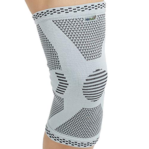 Neotech Care - Rodillera de fibra de bambú (1 Unidad) - Material ligero, elástico, cómodo y transpirable - Para hombre, mujer y adolescentes - Rodilla derecha o izquierda - Gris - XL