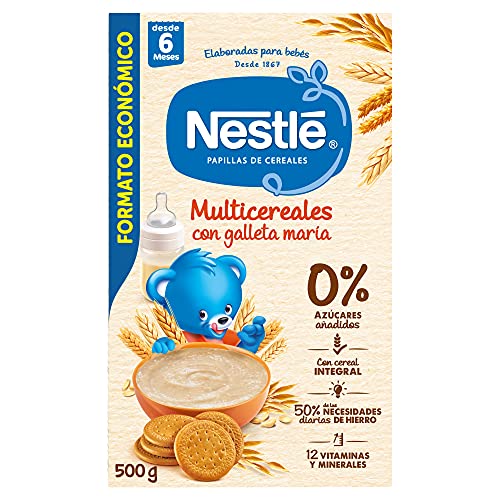 Nestlé - Multicereales con galleta María - Papilla de cereales instantánea de fácil disolución 500 gr - Pack de 3 (Total 1500 grams)