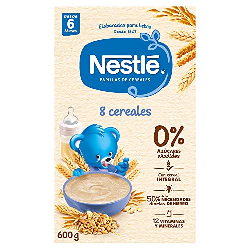 Nestlé Papilla 8 cereales - Alimento Para bebés - Paquete de 6x600 g - Total: 3.6kg