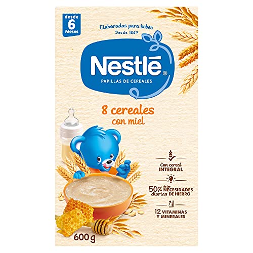 Nestlé Papilla 8 cereales con Miel - Alimento Para bebés - Paquete de 6x600 g - Total: 3.6kg